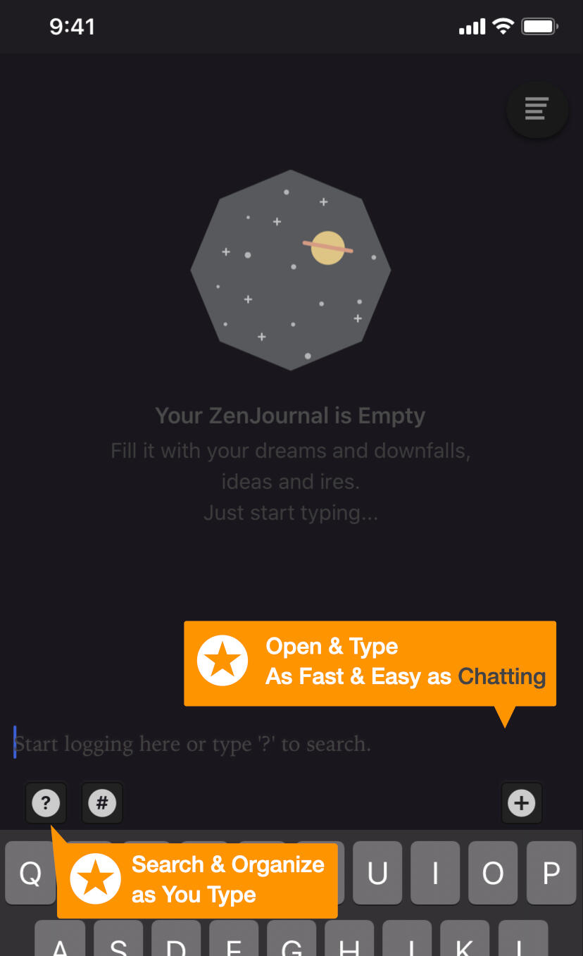 ZenJournal Intro annotated screenshot, src: zenjournal.com