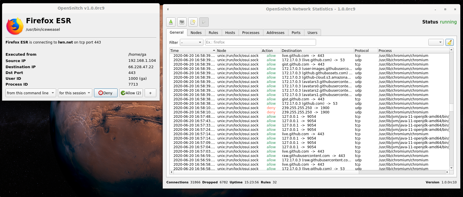 Screenshot of OpenSnitch, src: github.com/evilsocket/opensnitch Screenshot of OpenSnitch, src: github.com/evilsocket/opensnitch