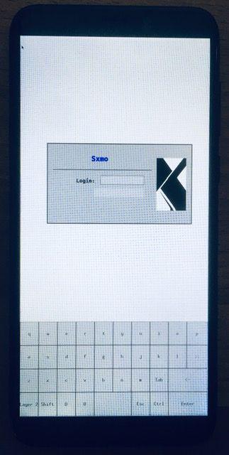 Pinephone running Sxmo, login screen